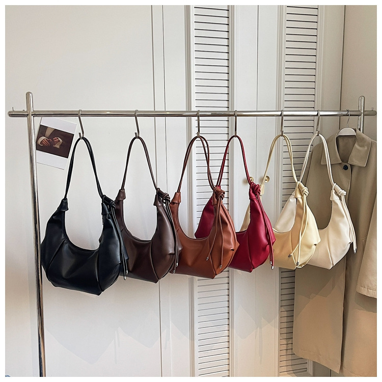 Croissant Bag, Retro Maillard Dumpling Bag, Xiaohongshu Popular Style, Pleated Crescent Bag, Pu Elegant Underarm Bag for Women Croissant Bag, Retro Maillard Dumpling Bag, Xiaohongshu Popular Style, Pleated Crescent Bag, Pu Elegant Underarm Bag for Women