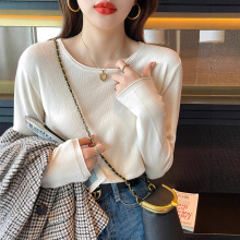 圆领打底衫女白色宽松上衣2025新款内搭春秋装针织长袖t恤可外穿