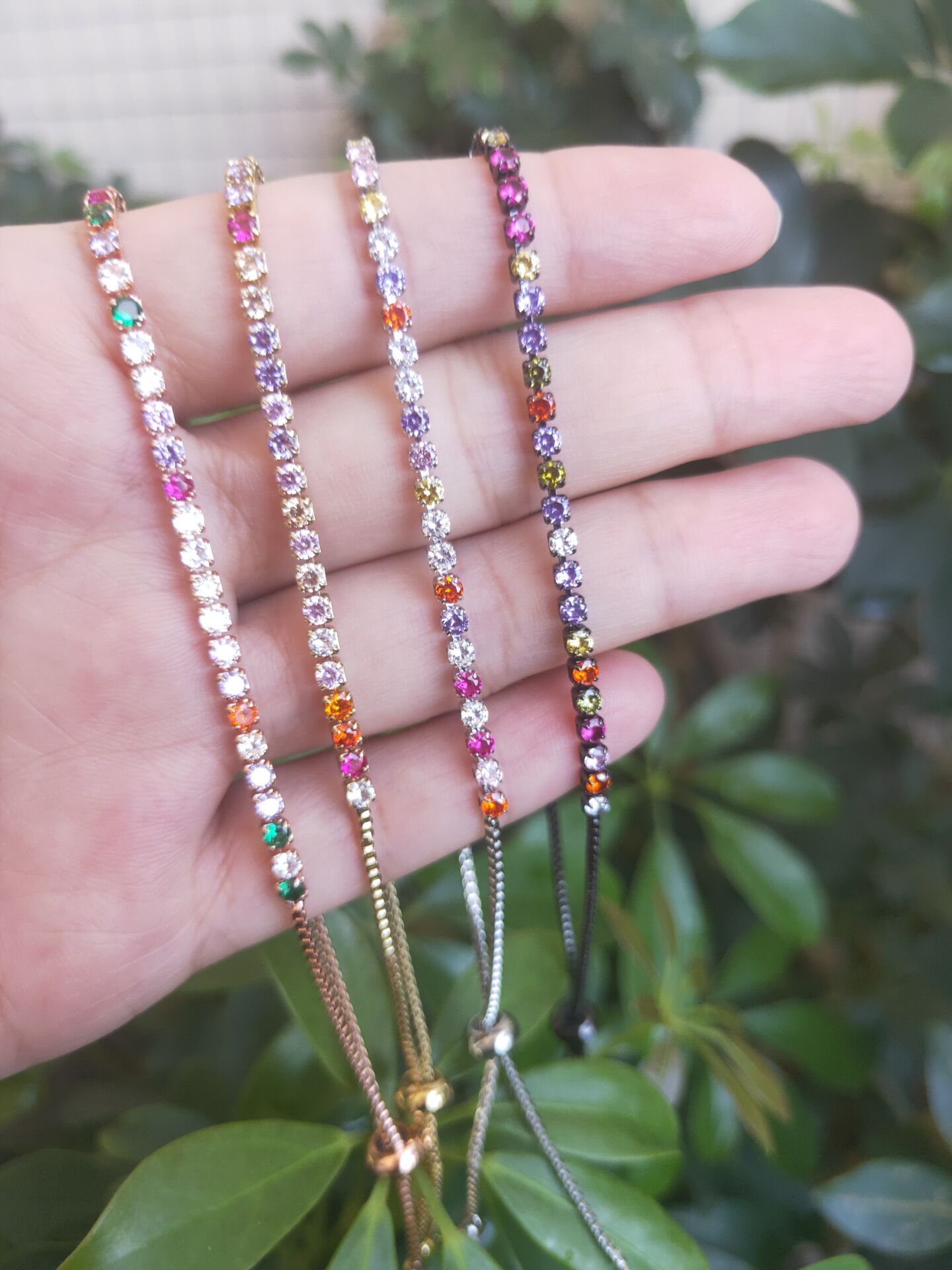 new color zircon simple colorful copper adjustable single row claw inlaid bracelet