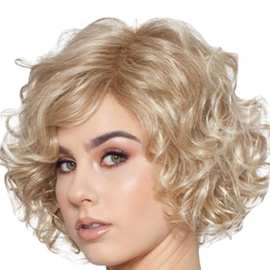 欧美外贸假发女短卷爆炸头假发蓬松黑色大卷化纤丝假发套工厂热销