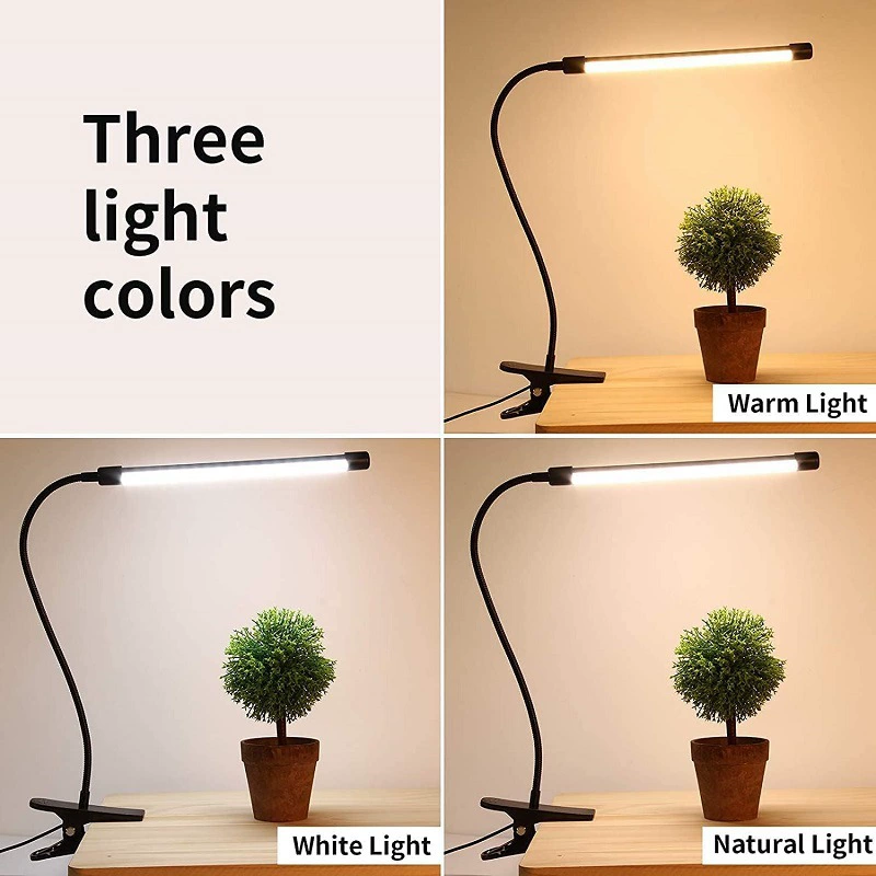 LED настольная лампа (Pinsiyuan) 26 см, 5W 3 цвета защита глаз, зажим и гибкая шея