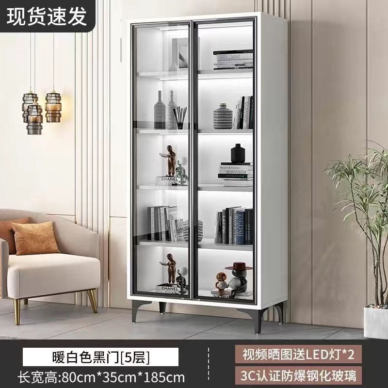 书柜带玻璃门透明酒柜轻奢家用客厅一体整墙多层书架实木手办|undefined