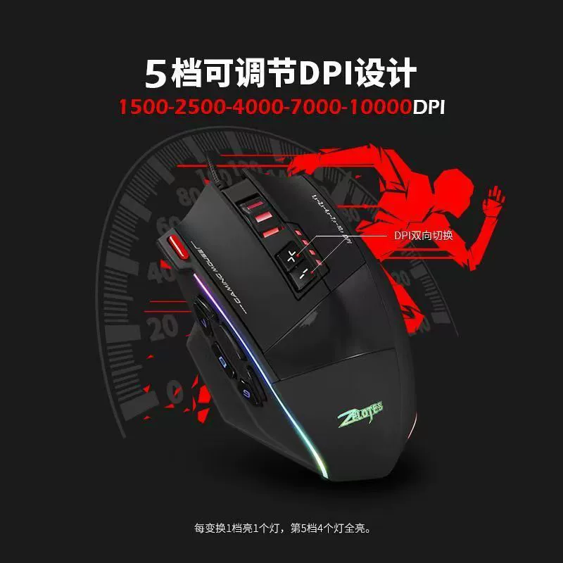 Игровая программируемая мышь ZELOTES C13 с возможностью макро-настроек, проводная, RGB-подсветка, для шутеров