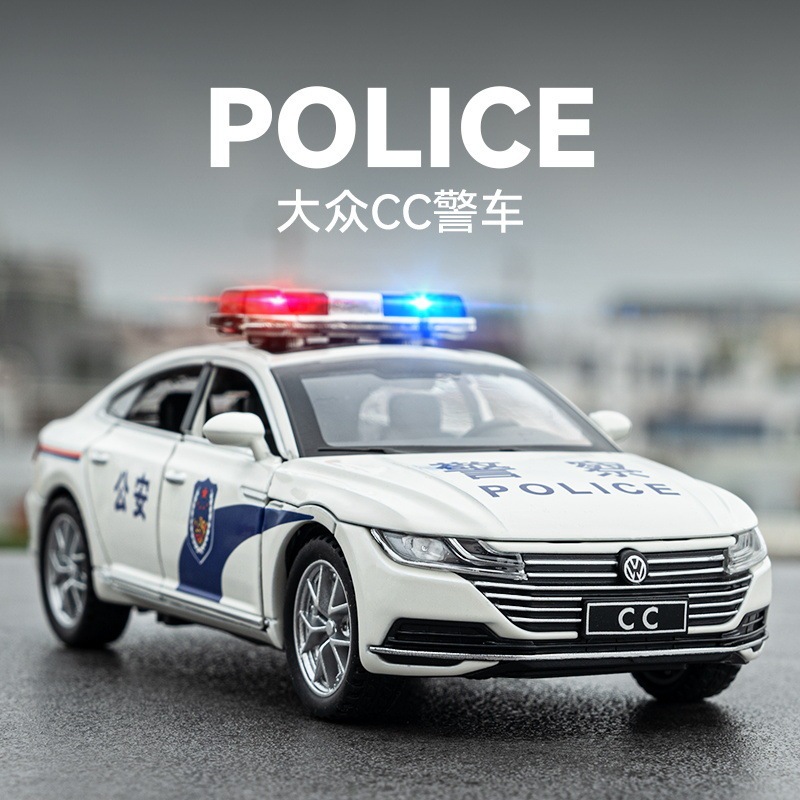 Chezhi 1:32 Volkswagen Cc Police Car Alloy Car Model Pull Back Sound and Light Toy Car Artificial Door Opening Car Gift E
