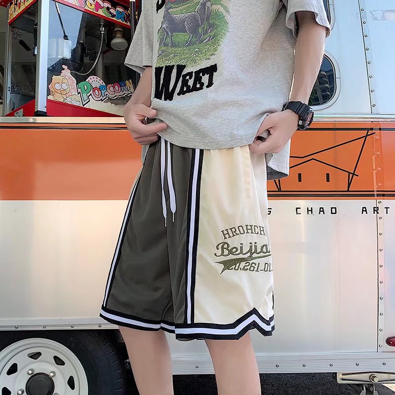 Pantalones cortos casuales de verano simples para hombres ins marca de moda color sólido contraste moda suelta pierna recta pantalones deportivos de cinco puntos