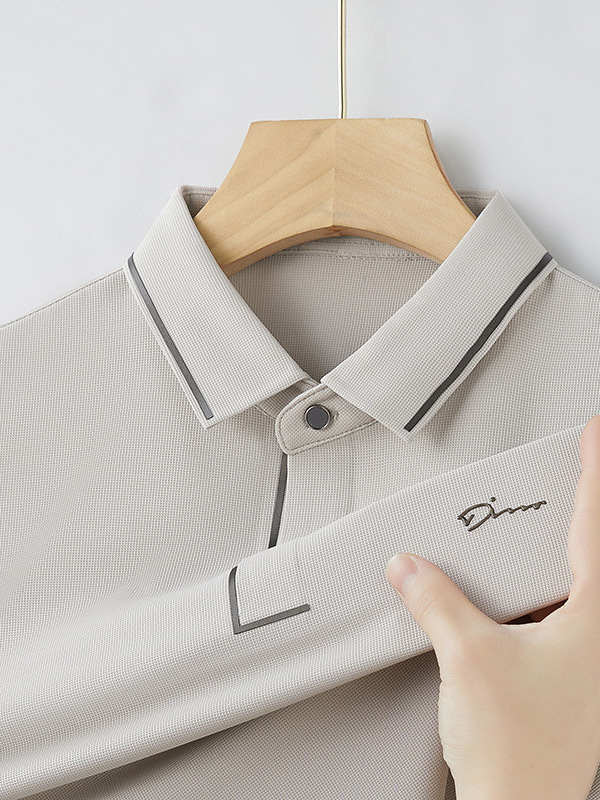 夏の新型男性半袖poloシャツ無痕無熱高級ファッション襟tシャツ中年抗シワ氷糸