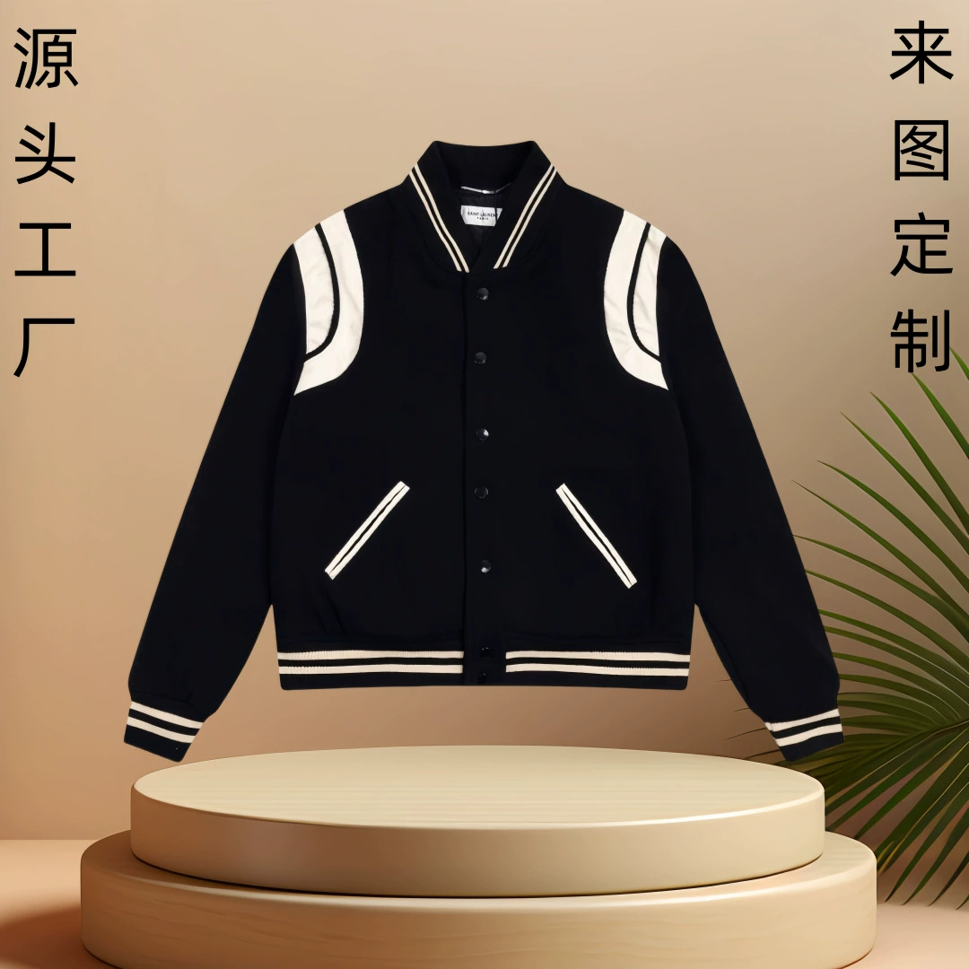Индивидуальная экспортная бейсбольная куртка из шерстяной ткани с комбинированной отделкой из искусственной кожи, повседневная куртка свободного кроя в японском и корейском стиле, изготовленная на заказ по вашему собственному дизайну.