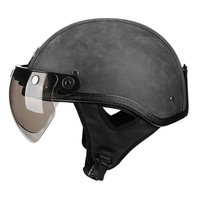 Motosiklet kaskı (dəbilqə) — women's four seasons fashion pedal locomotive - grey-leather-brim-w-mirror-m56-57cm