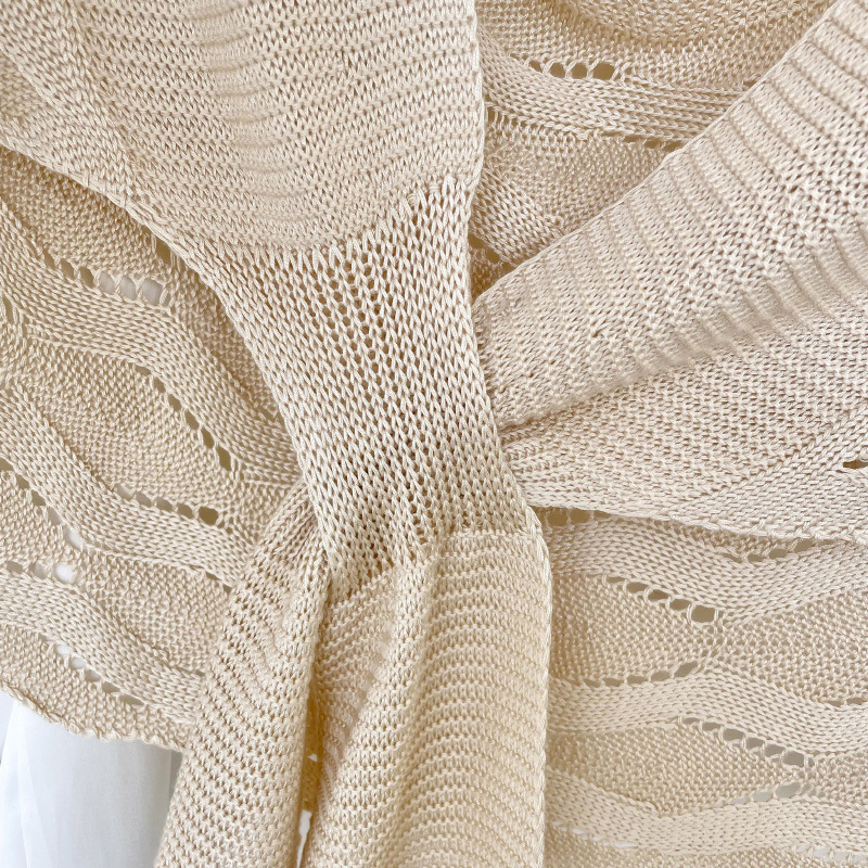 Mantón de punto desgaste exterior de las mujeres estilo de la alta sociedad primavera y verano soporte cervical tejido habitación con aire acondicionado patrón de onda bufanda de hombro collar falso