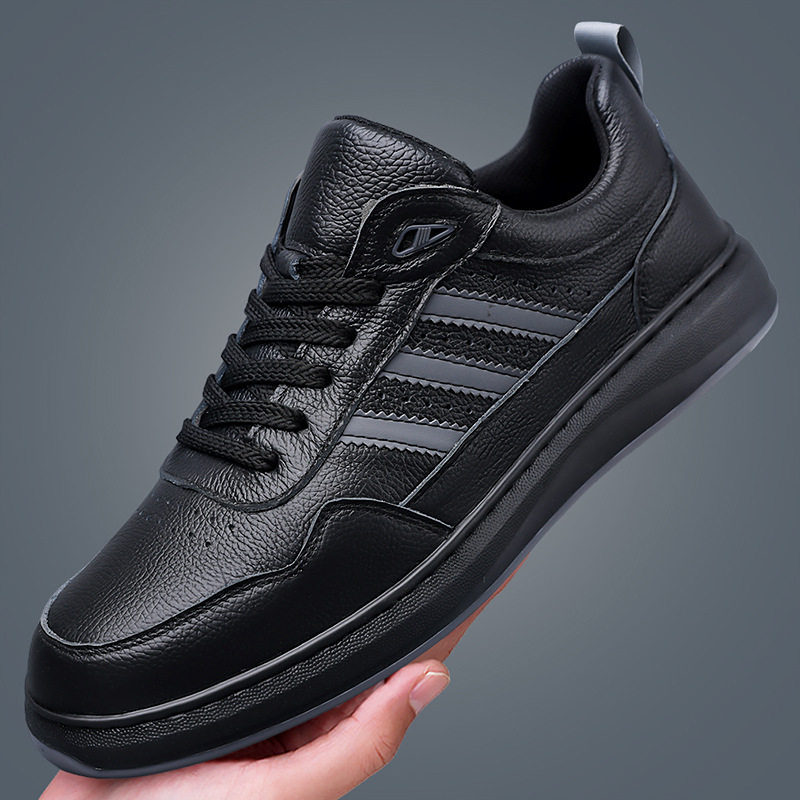 Giày sneaker nam da bò thật đế dày cổ thấp phong cách retro, giày thể thao thường ngày dây buộc — Giày sneaker Q2026 màu trắng, Giày ván Q2026 màu đen