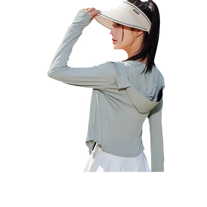 2026年新作女性用日焼け止め服、ヨガスポーツ用ブラックコーティングUPF50+アイスシルク日焼け止め服、紫外線対策スキンウェア