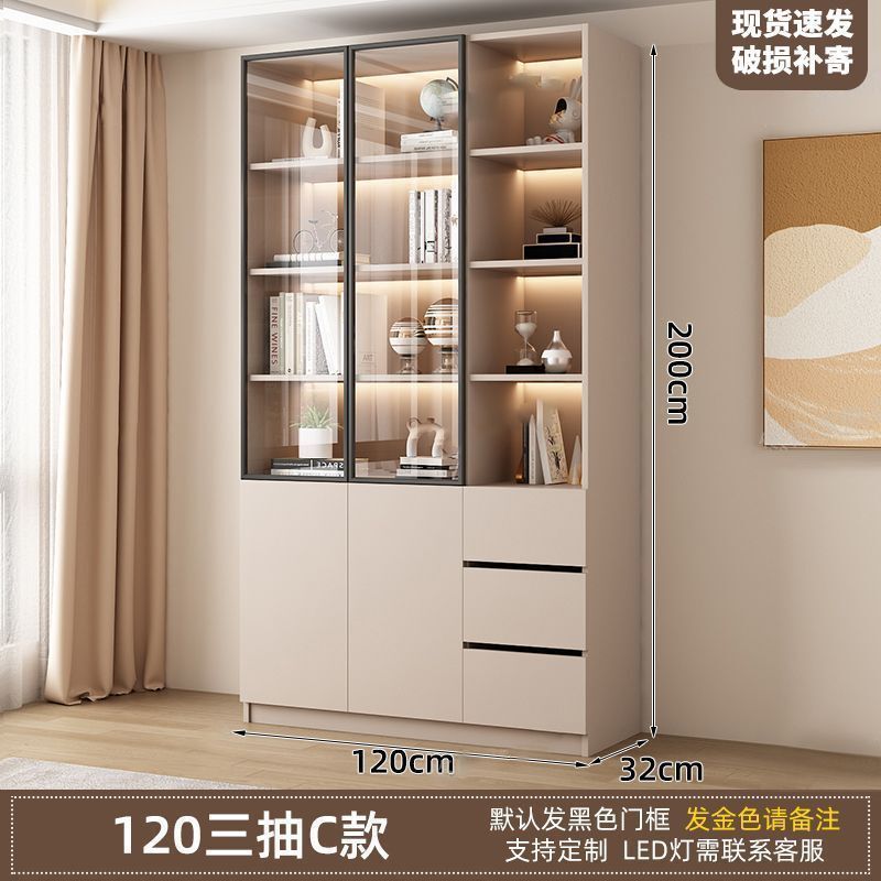 新中式书柜一门到顶加高客厅带玻璃门展示储物柜家用书房门墙书架|undefined