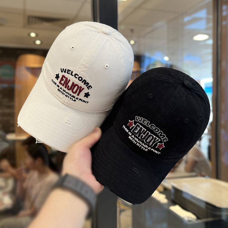Sombreros de béisbol bordados de letras retro estadounidenses mujeres primavera y otoño calles versátiles muestran cara pequeña sombrero de boca de pato de pareja