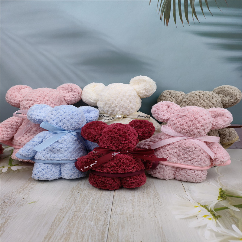 Wedding gift towel bear Hi PA coral fleece absorbent Christmas towel small gift creative and practical
