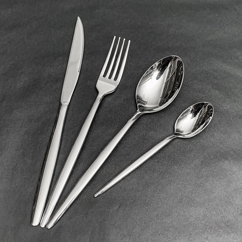 Thickened Stainless Steel Pointed Handle Knife, Fork and Spoon Hotel Restaurant Steak Knife, Fork, Coffee Spoon, Pointed Tail Tableware Four Components