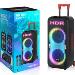 NDR-1508 トロリー Bluetooth スピーカーデュアル 8inch スピーカーワイヤレスマイクポータブルスクエアダンスカードオーディオ LED ライト