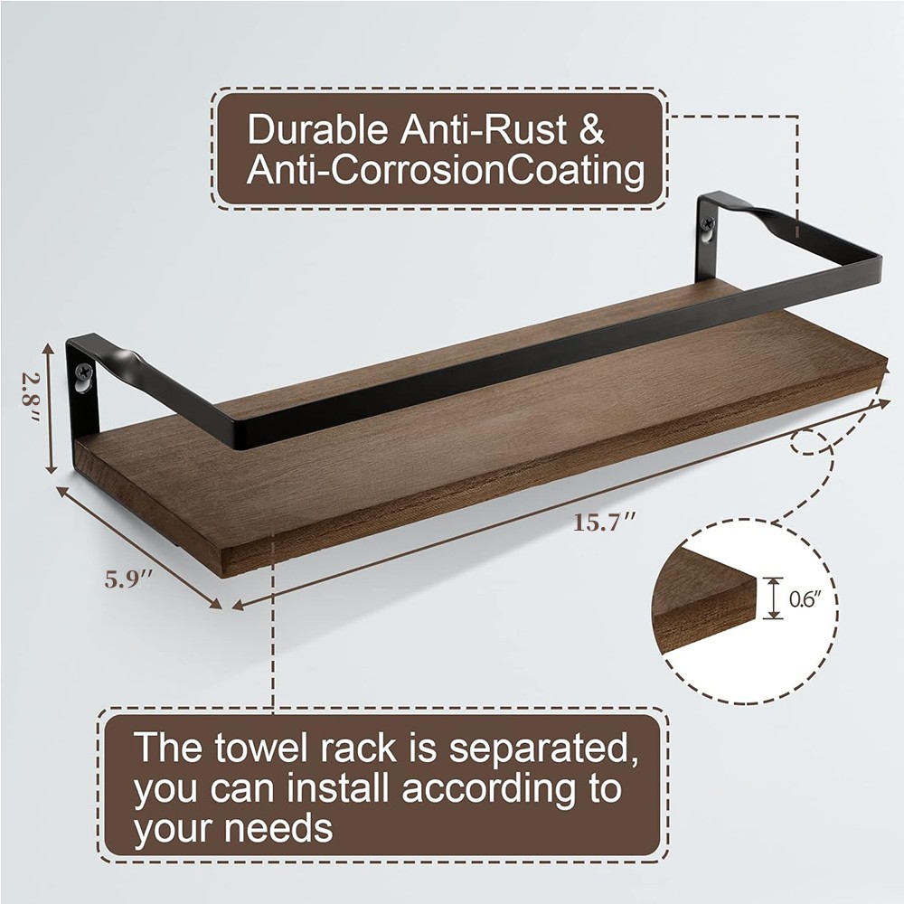 Rejillas de pared suspendidas transfronterizas Rejillas flotantes de madera Rejillas de almacenamiento de baño Cocina Sala de estar Rejillas de partición montadas en la pared
