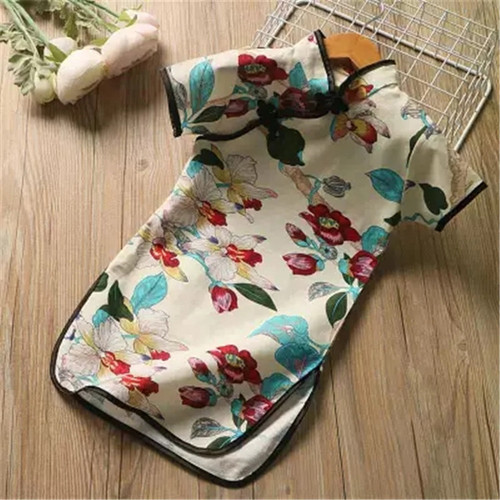  new summer style girls' stand-up collar cheongsam printed ethnic style children's skirt trendy retro style dress for middle-aged and small children