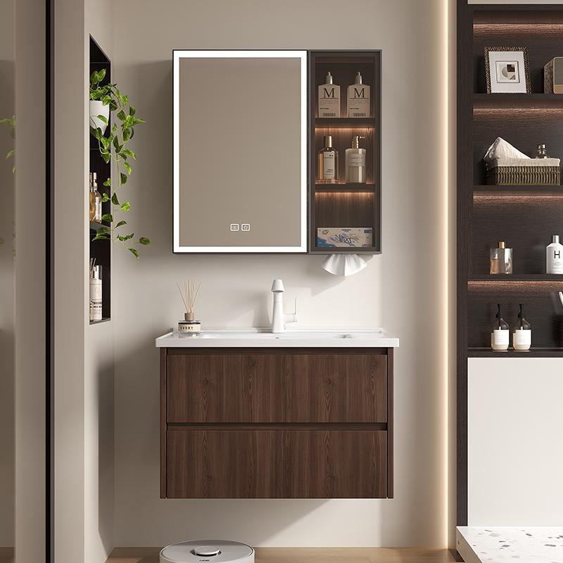 Baño de color de nuez panal de panal gabinete de baño combinado en cerámica lavabo lavabo gabinete lavabo