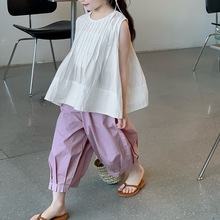 韩版女童套装2024夏季新款幼儿园宝宝时尚娃娃衫上衣裤子两件套潮