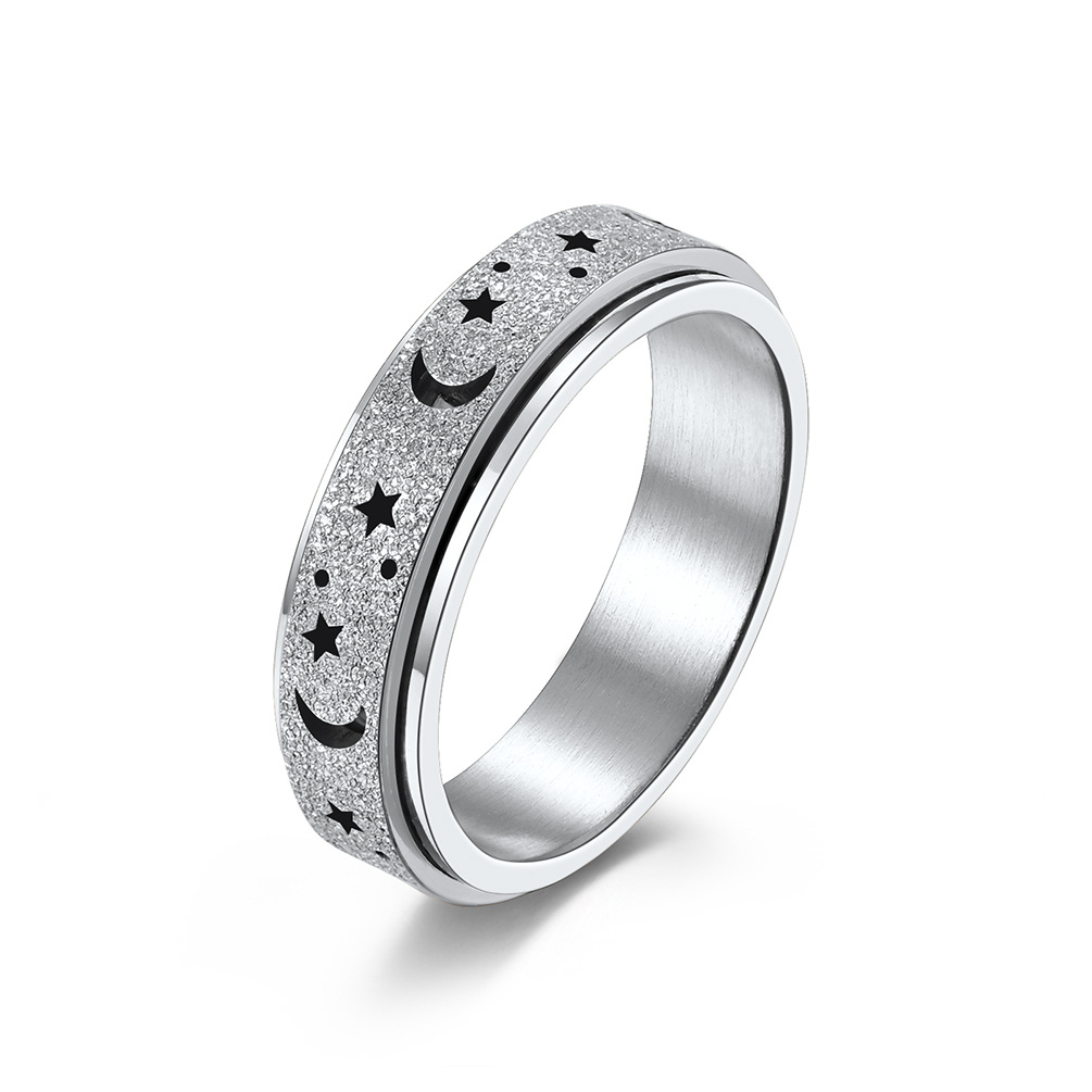 Amazon Frosted Hollow estrella Luna Acero inoxidable anillo giratorio alivio estrés titanio acero anillo de las mujeres pulsera