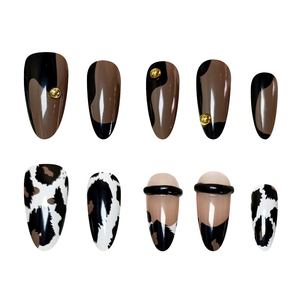10 piezas de puntas de uñas con estampado de leopardo para aplicación manual, pegatinas de uñas bonitas y de alta gama, puntas de uñas populares para decoración de uñas.