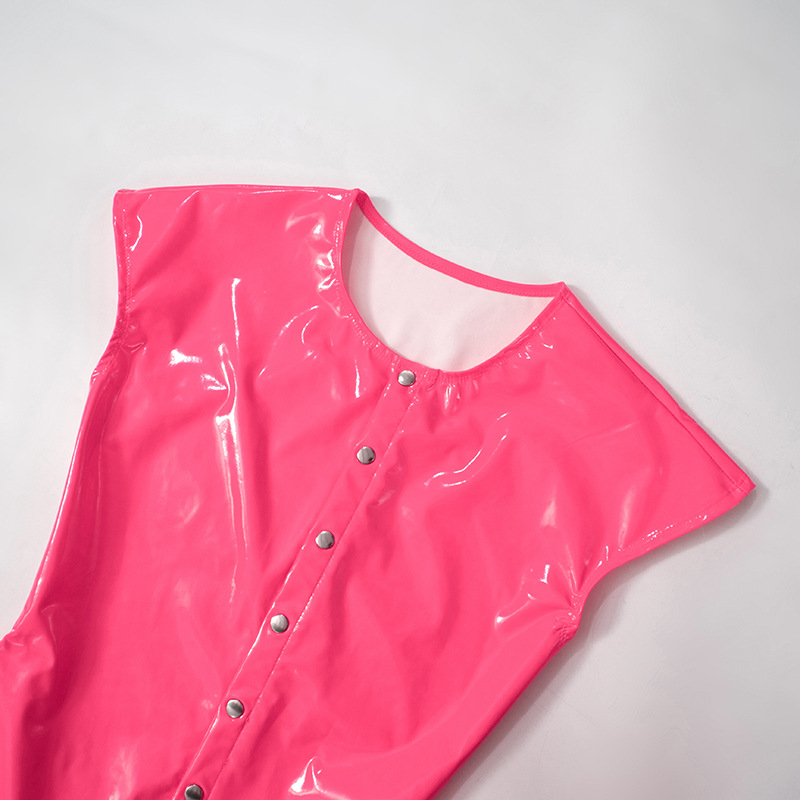 Women Backless Slim Fit Faux Leather Flying Sleeves Casual Romper