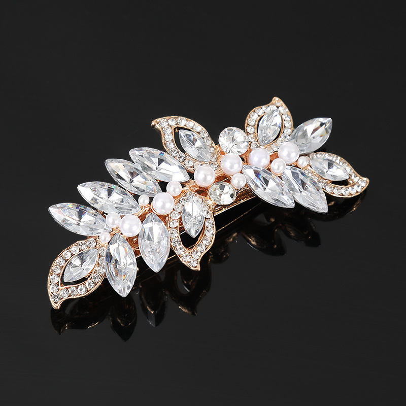 Peigne orné de cristaux, perles dorées et strass, bijou de coiffure de mariée, style transfrontalier européen et américain. Ornement en cristal, perle dorée, peigne à strass. Cheveux de mariée_voghion.com