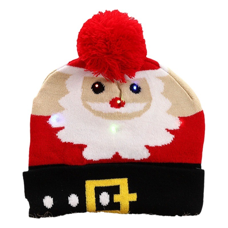 Transfronterizo nuevo luminoso sombrero de navidad niños adultos otoño e invierno cálido europeo y americano jersey de punto sombrero de lana impresa sombrero