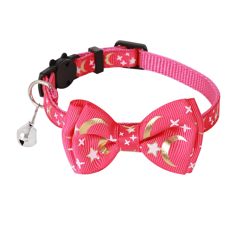 Nuevo collar de mascotas estampado de oro correa arco estrella luna collar de gato collar de perro. Gato de vacaciones lujoso