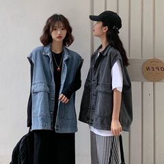 2025港味牛仔外套女韩版宽松学生春秋新款bf风工装坎肩牛仔马甲