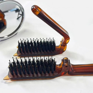 Amber Folding Comb Pig Mane Anti-static No Scalp Hair Comb Compact Portable Travel Comb