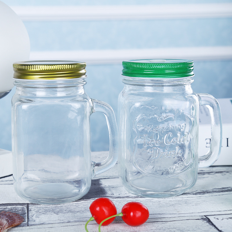 带把手玻璃瓶透明玻璃罐家用蜂蜜辣椒酱玻璃瓶子厂家直供罐头