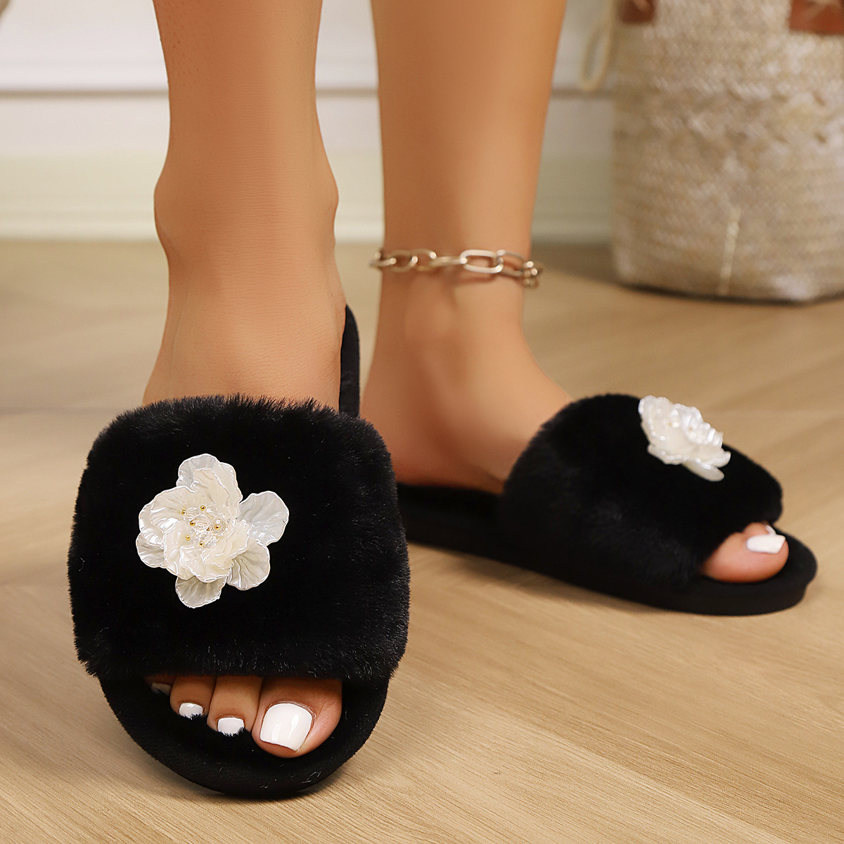 Demi-season keep warm cute fashionable women's women's slippers flat