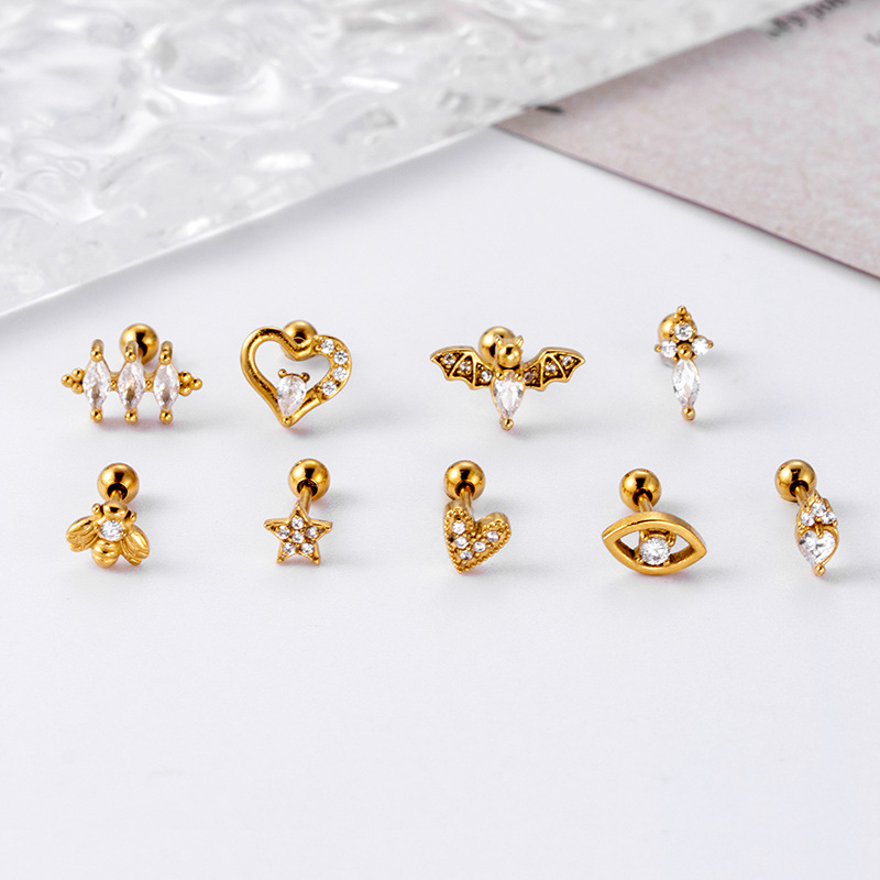 1 Piece Fashion Heart Shape Plating Inlay Stainless Steel Zircon Ear Studs display picture 3