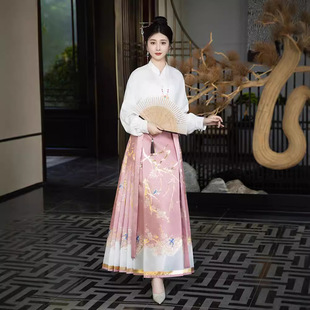 New 2024 Original Flying Bird Yiren Horse-faced Skirt Weaving Gold Hanfu Ming Makeup Flower Guofeng Han Element Slim Spring and Autumn