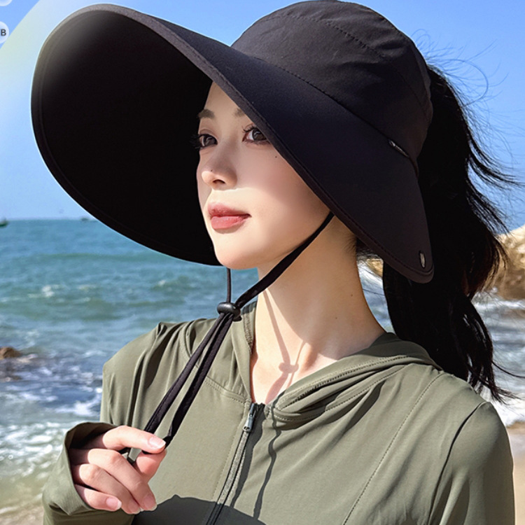 超大檐防曬帽女夏防騎行戶外紫外線太陽漁夫帽遮臉護頸空頂遮陽帽