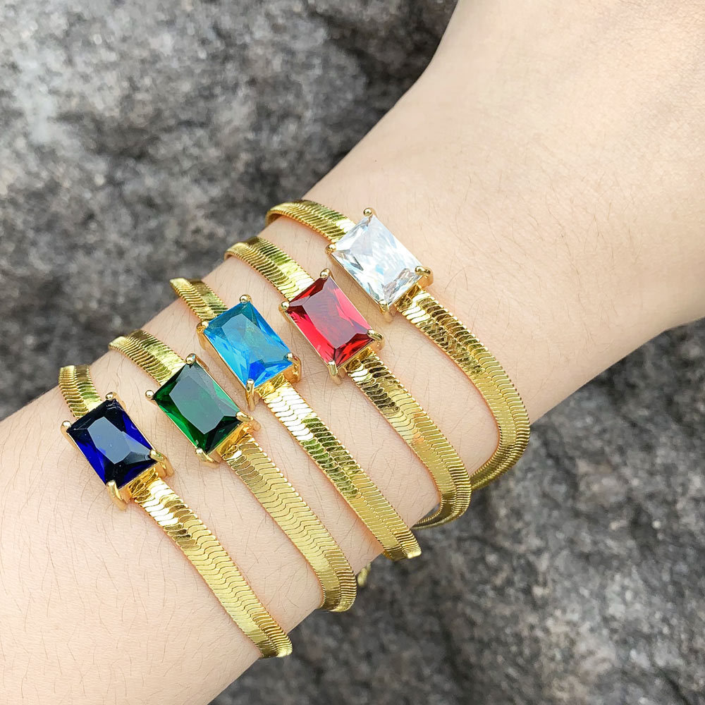 Fashion Square Copper Plating Inlay Zircon Bracelets 1 Piece