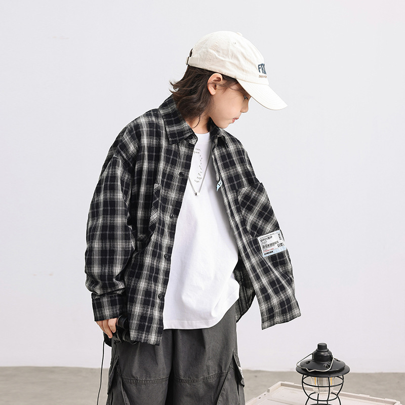 儿童装男童秋装格子衬衫外套春秋款2025新款大童男孩秋季长袖上衣|undefined