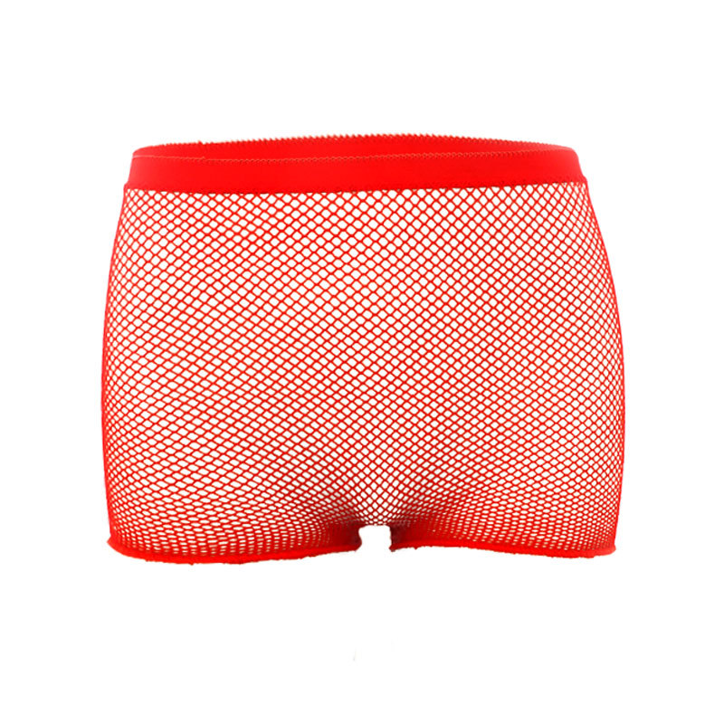 Pequeño y mediano red fishnet ojo color sólido de tres puntos de malla calcetines boxeador hueco transpirable adulto tamaño libre rojo cintura baja ropa interior para mujeres