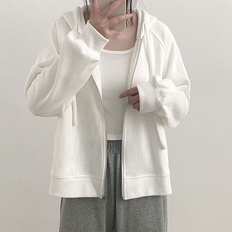 插肩袖卫衣女短款外套秋季新款拉链连帽衫小个子宽松显瘦开衫|undefined
