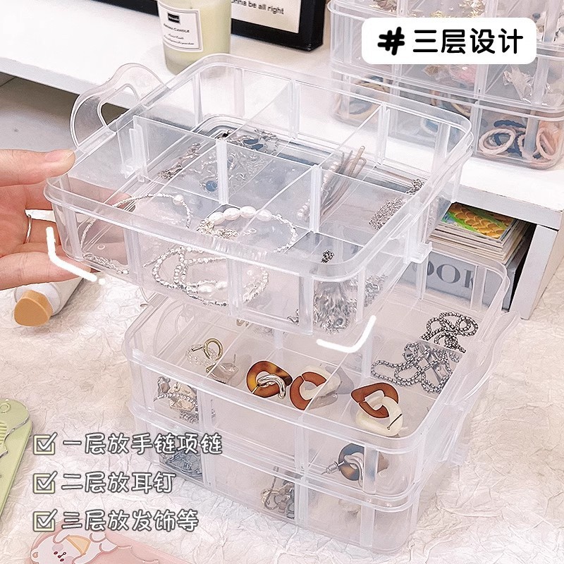多层可叠加三层手提儿童玩具收纳箱家庭药箱透明有盖塑料整理箱|undefined