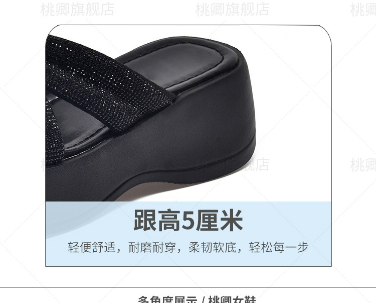 Dép sandal nữ đế xuồng quai chữ V đính đá bạc — Màu đen chi tiết 13