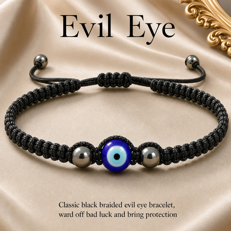 Xiyin's new cross-border fashion accessory, trendy and versatile evil eye bracelet, blue eye hand-woven adjustable wristband Xiyin's new cross-border fashion accessory, trendy and versatile evil eye bracelet, blue eye hand-woven adjustable wristband