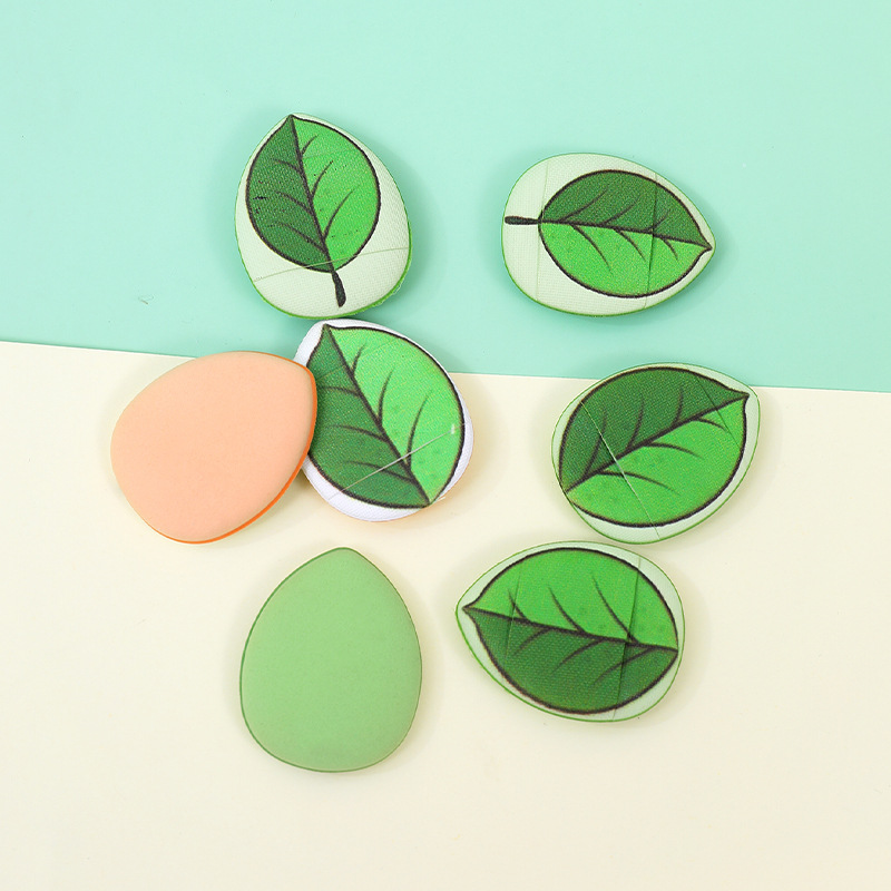 Fábrica personalizada impresión de hojas de dedo polvo no comer polvo de polvo de dedo de maquillaje esponja almohadilla seca y húmeda