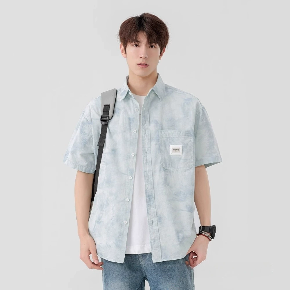 Рубашка с короткими рукавами, мужская летняя рубашка с принтом тай-дай, мужская куртка, свободный топ, красивая рубашка в гонконгском стиле Mingshi