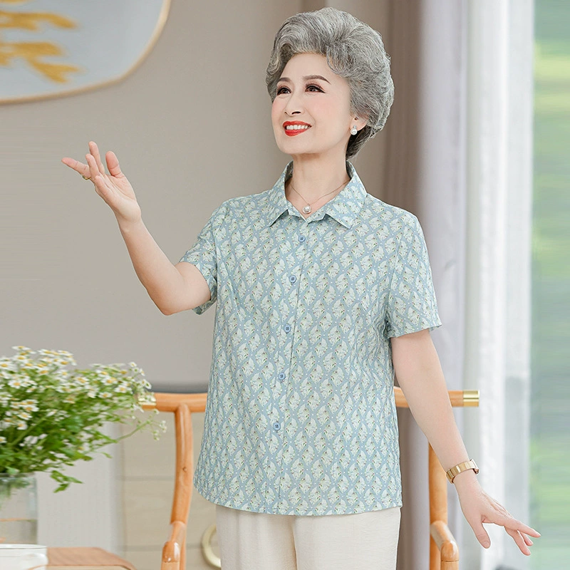 Летняя одежда для пожилых людей, рубашки для бабушек, рубашки из чистого хлопка с короткими рукавами для мам среднего и пожилого возраста, хлопковые топы, летняя одежда для старух.