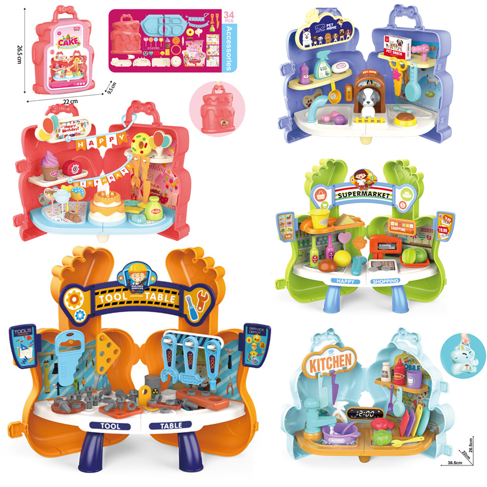 Los niños transfronterizos de simulación de supermercado herramientas de cocina para mascotas lavavajillas traje pastel vestidor jugar casa caja de almacenamiento Juguetes