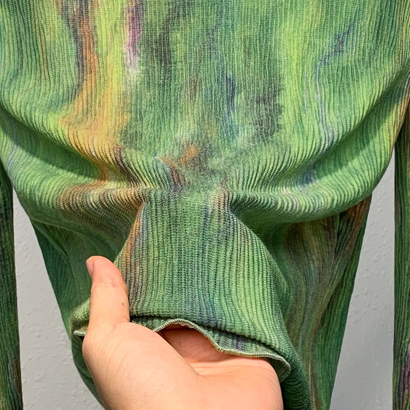 2023 nueva ropa de mujer con orejas de madera estilo occidental pequeña camisa delgada cintura interior ajustada camisa de fondo de malla teñida para mujer image 4