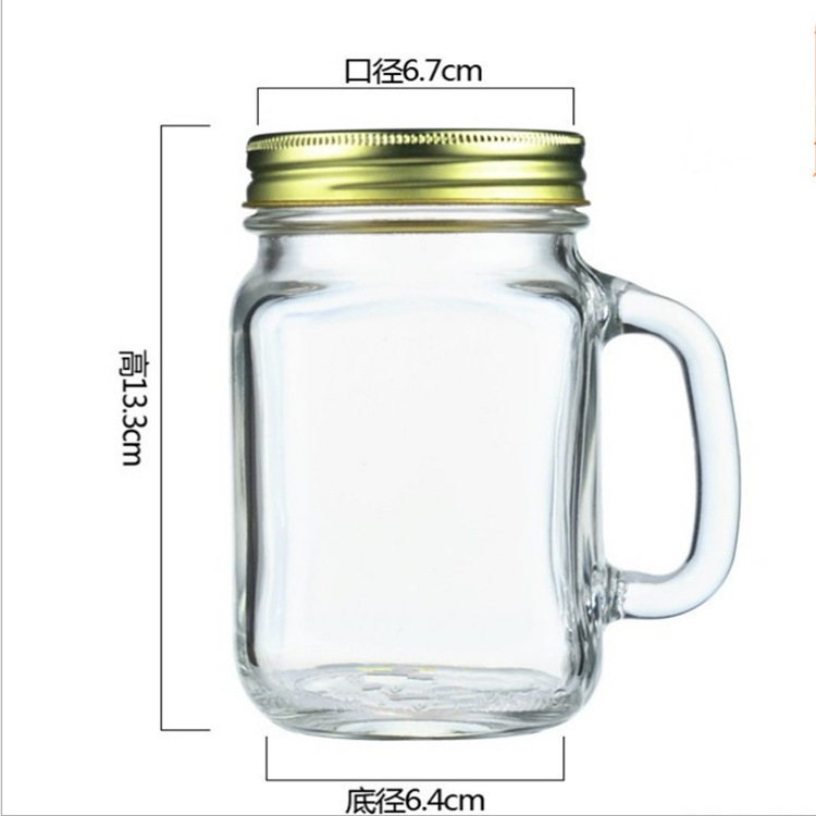 En stock suministro Mason taza botella de vidrio taza de jugo mango taza Corea del Sur creativo paja vidrio con tapa